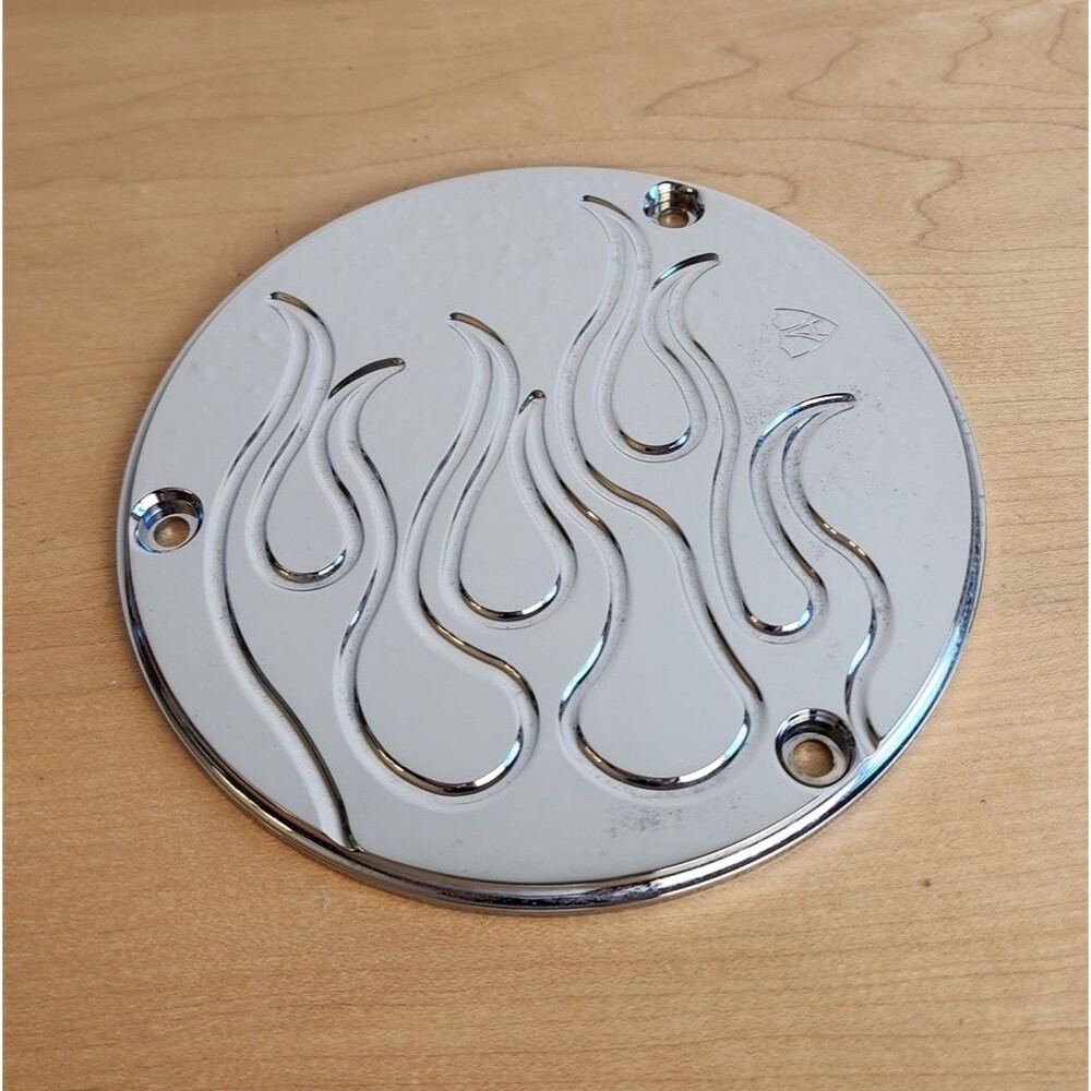 Arlen Ness Chrome Motorcycle Derby Cover Harley 6 3/8" 3-Hole Flame Wave